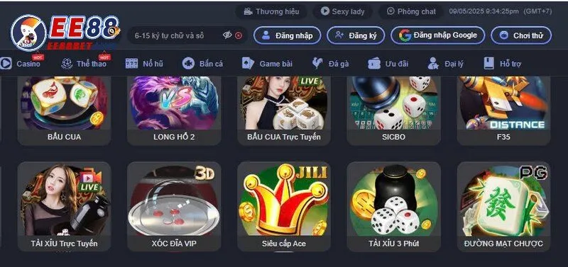 Người chơi có thể sử dụng tài khoản google để đăng nhập tại EE88